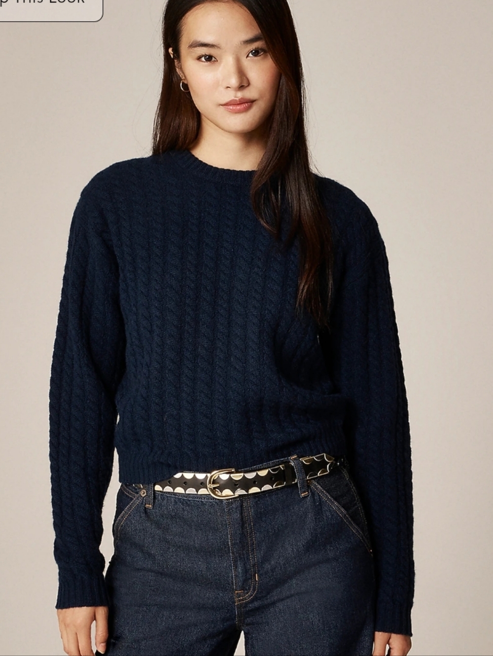 J Crew Perfect cashmere cable-knit crewneck sweater CO424 Size XXL NWT Navy